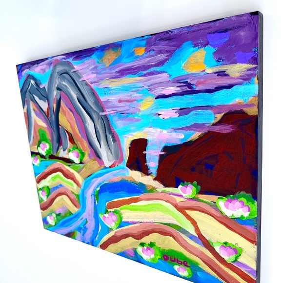 Original Painting Modern Impressionism Landscape River Mountains 11" x 14" Wood - Picture 4 of 10